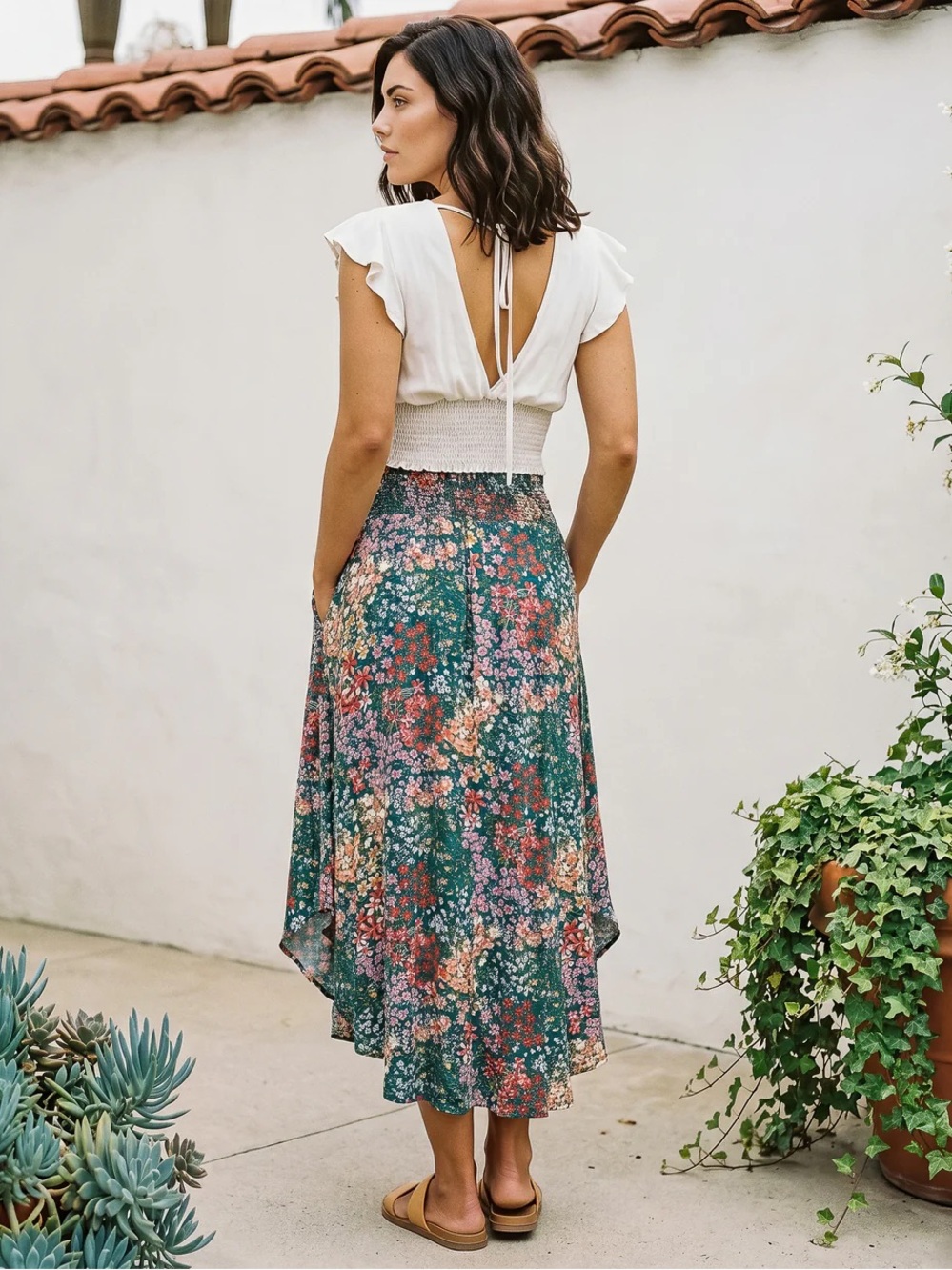 SOZY viral MIA midi skirt in teal ditsy floral print - Size S - Picture 3 of 11